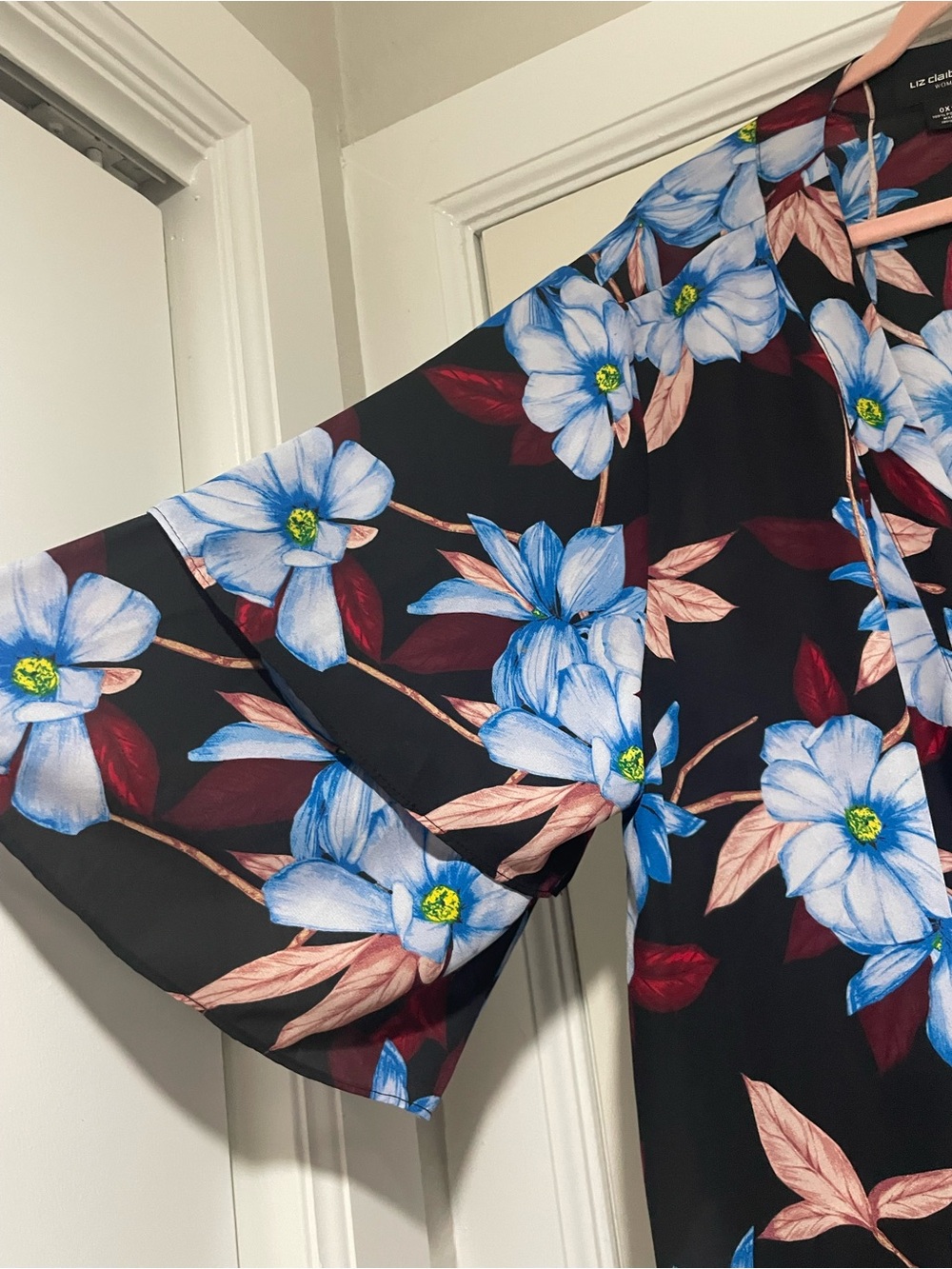 Liz Claiborne Black Tunic with Blue and Pink Floral Print - Picture 5 of 7